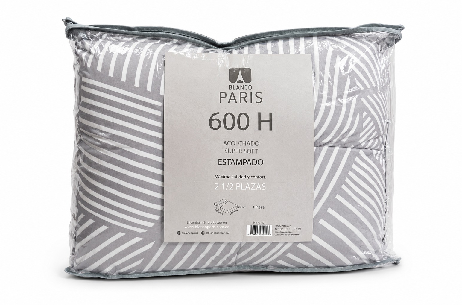 ACOLCHADO ESTAMPADO 2 PLAZAS Y MEDIA 600H - BLANCO PARIS