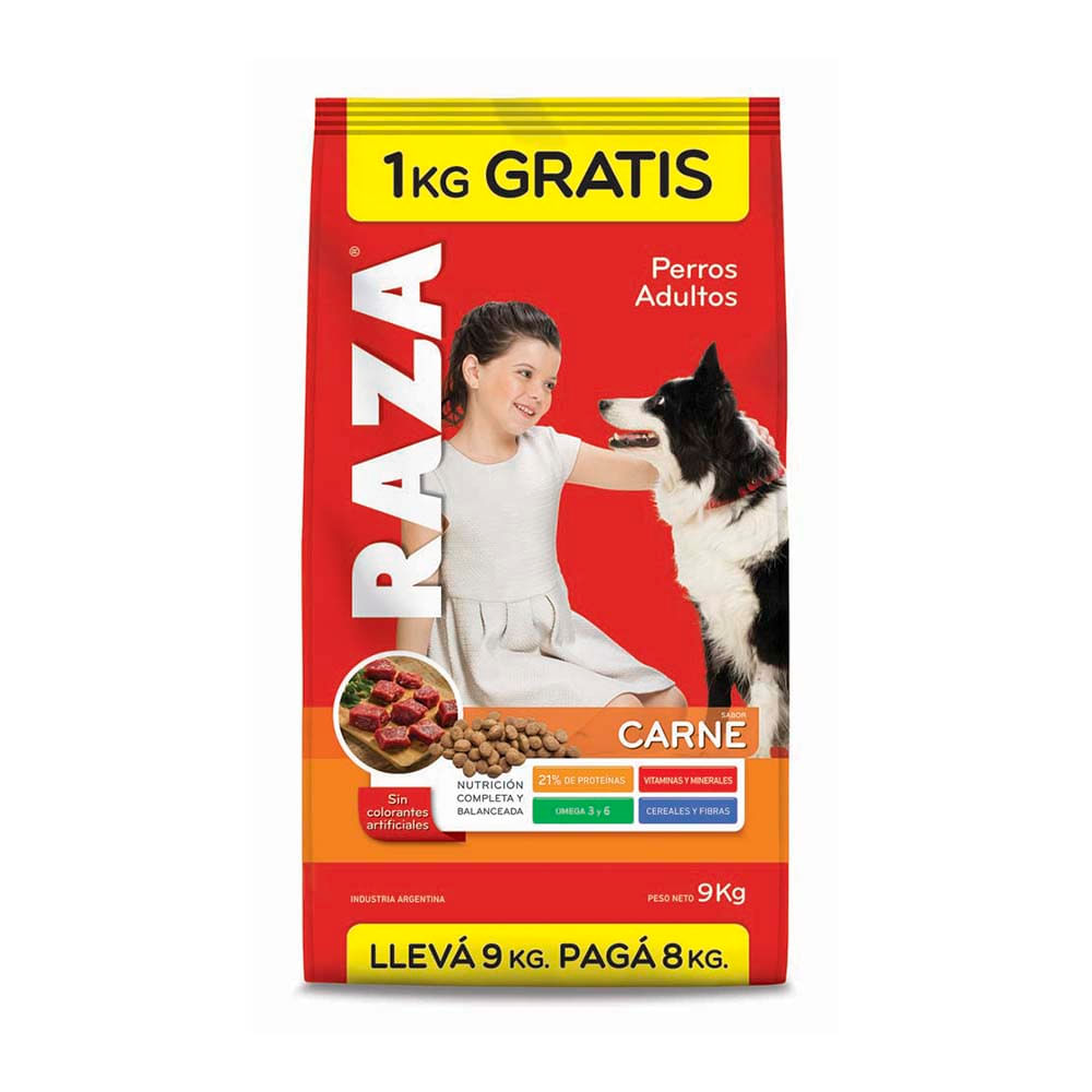 Alimento P/Perro Carne 8+1Kg Raza 9 Kgr