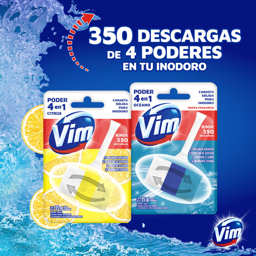 Canasta P/Inodoro Poder 4en1 Oceano Vim 35 Grs