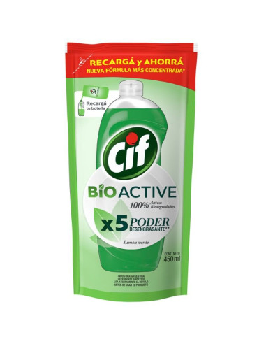 Detergente BioActive X5Pd.Desen Lima DP Cif 450 ml