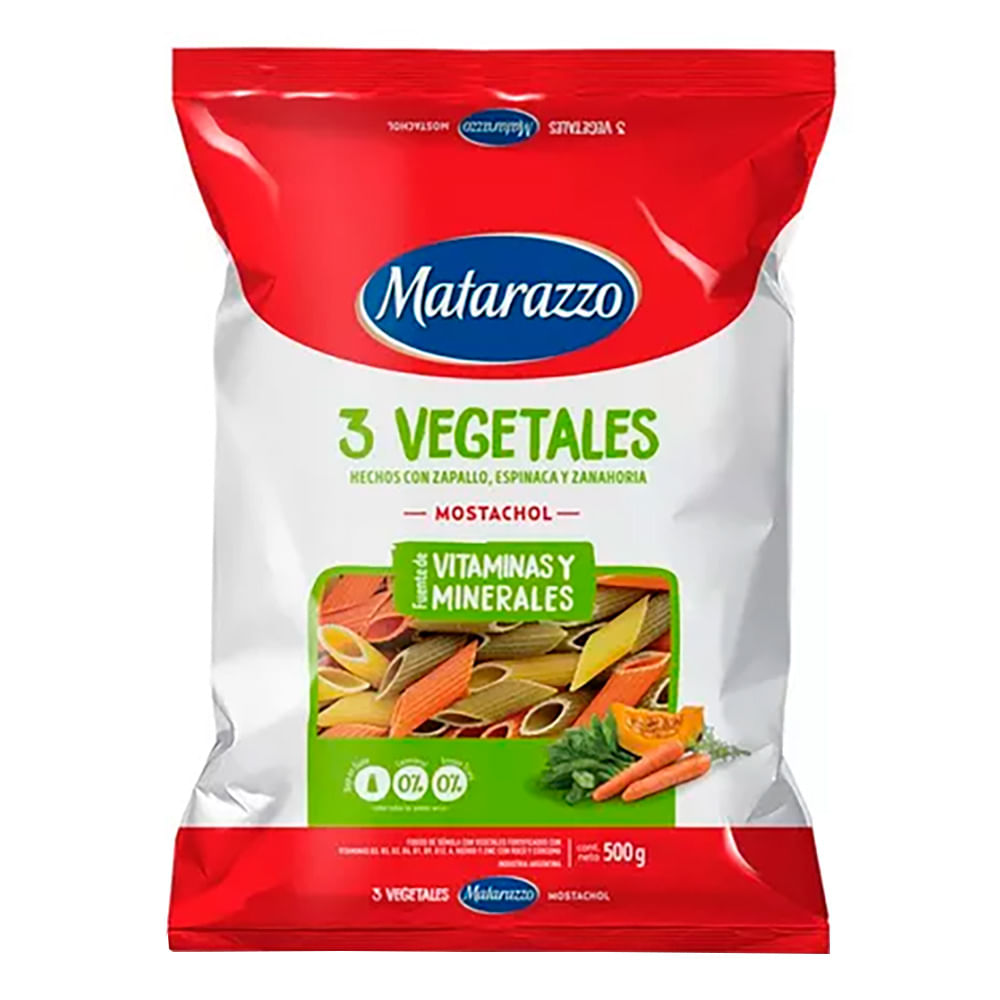 Fideos Penne Rigate 3 Vegetales N°45 Matarazzo 500 Grs