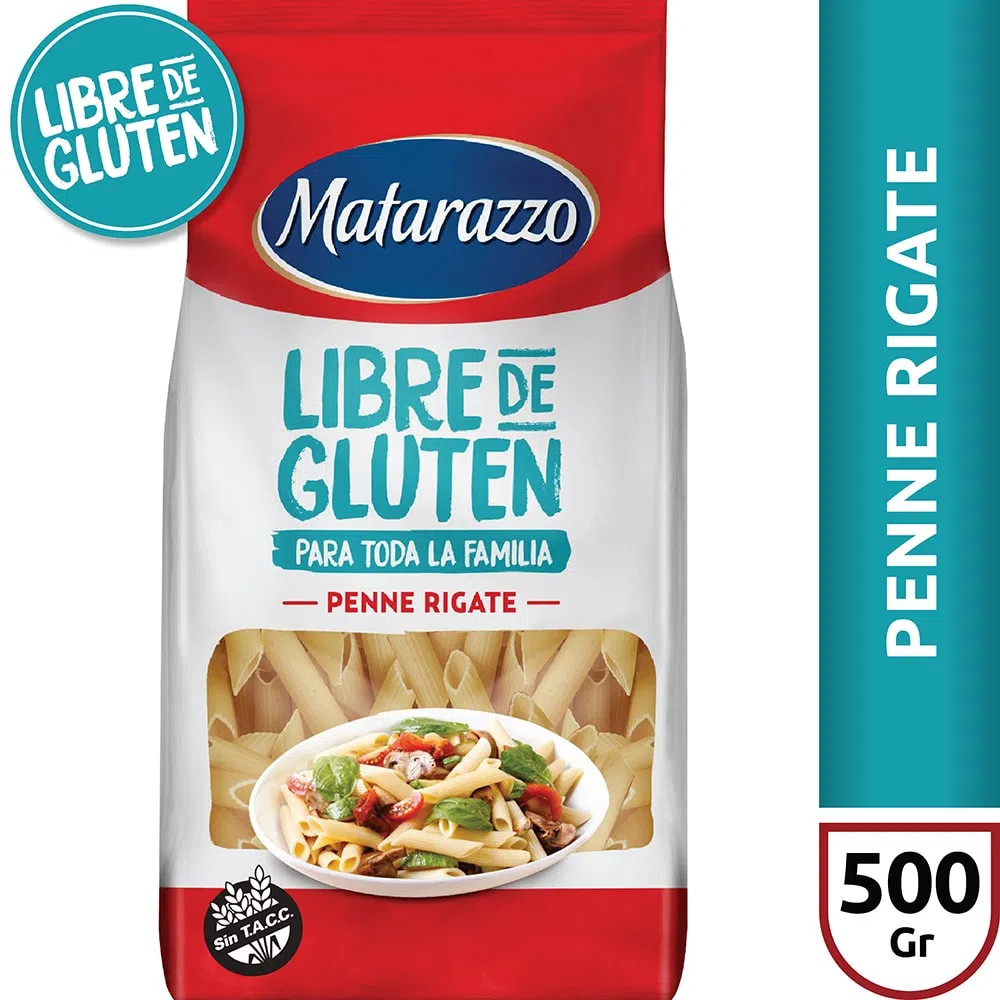 Fideos Penne Rigate Libre de Gluten C/H Matarazzo 500 Grs
