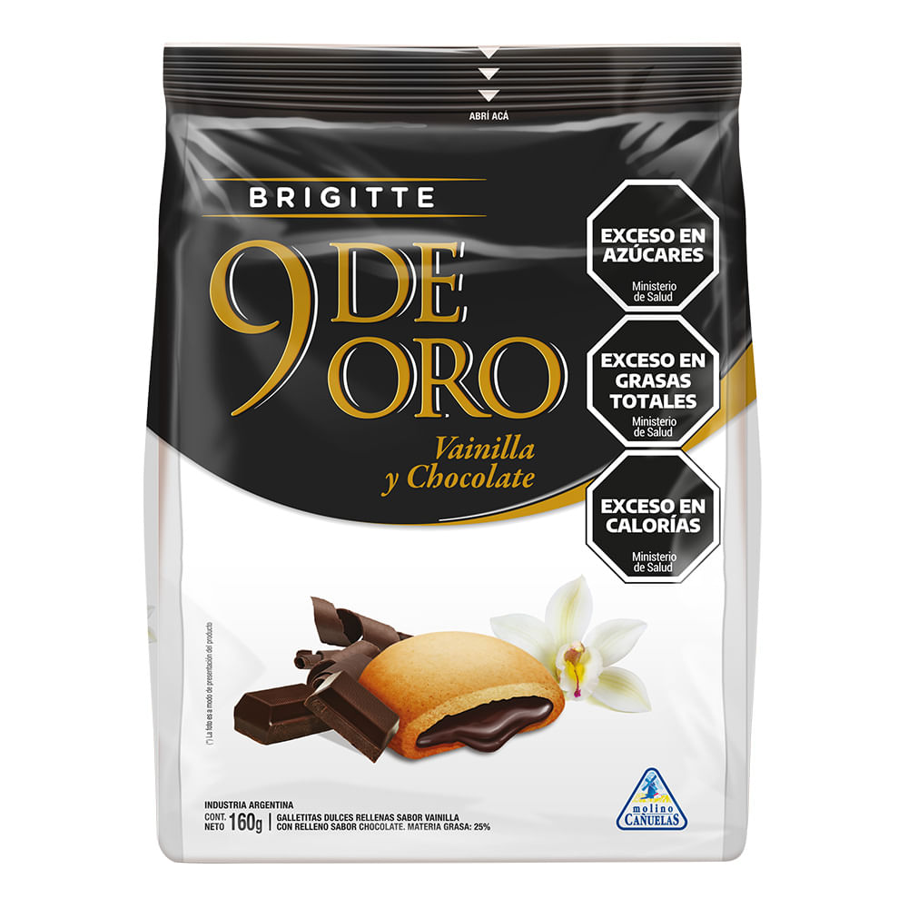 Galletas Brigitte Chocolate C/Relleno d 9 de Oro 120 Grs