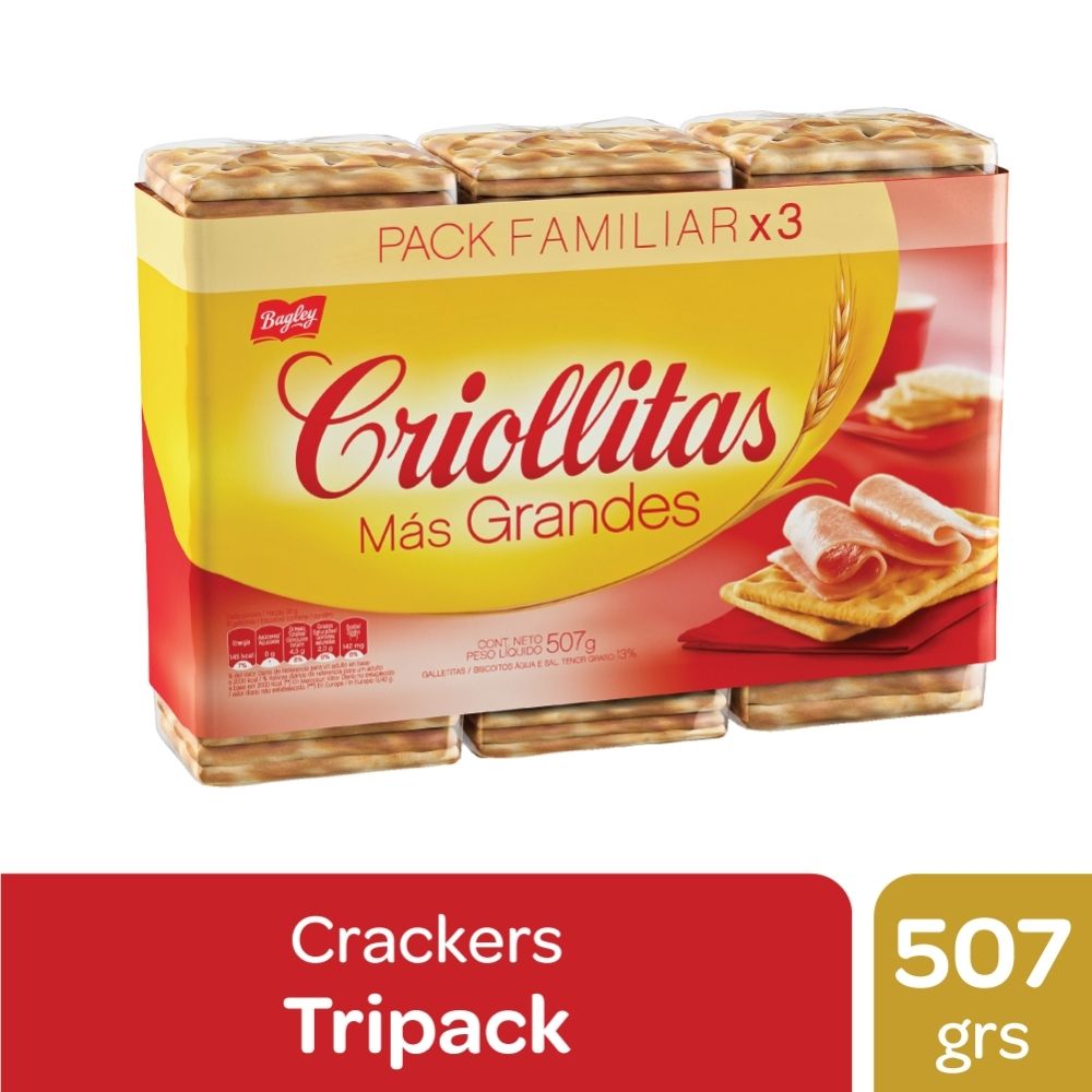 Galletitas de Agua Sin Sal x3 Criollitas 507 Grs