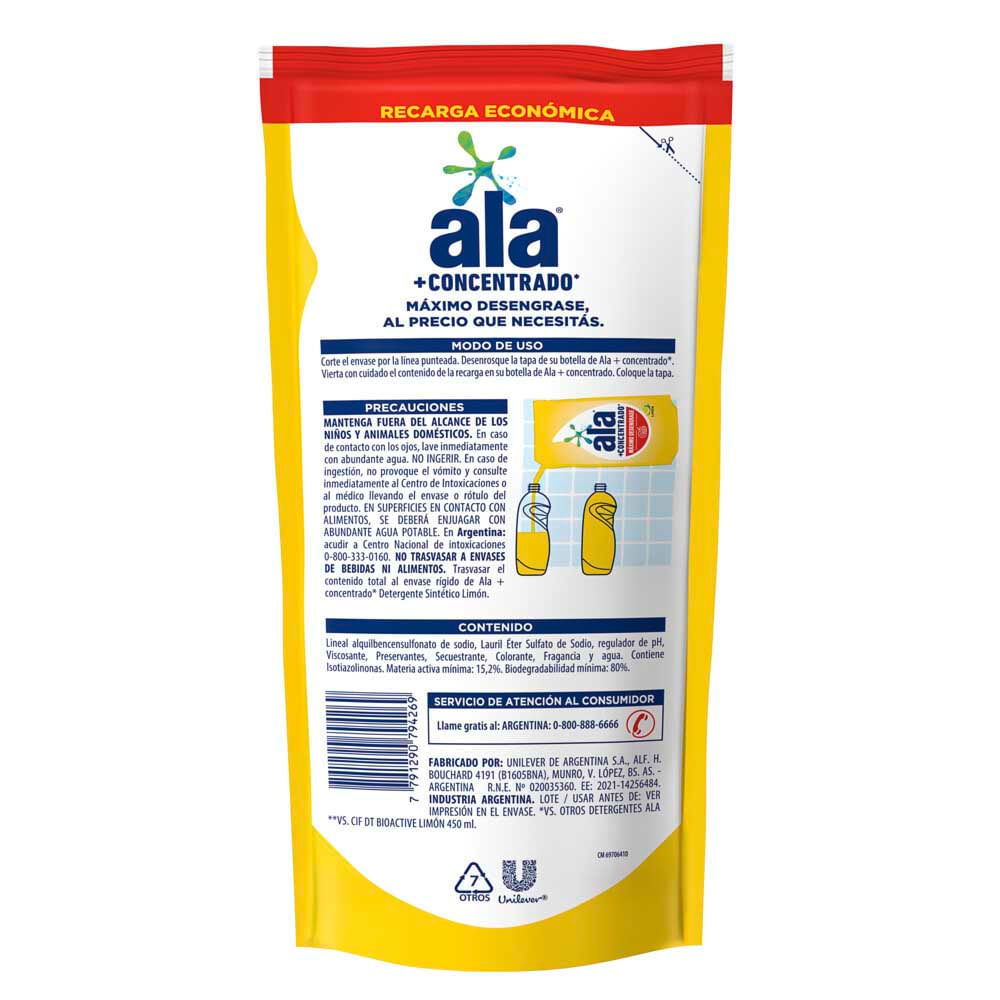 Lavavajilla +Concentrado Limon MaxDesen Ala 450 ml