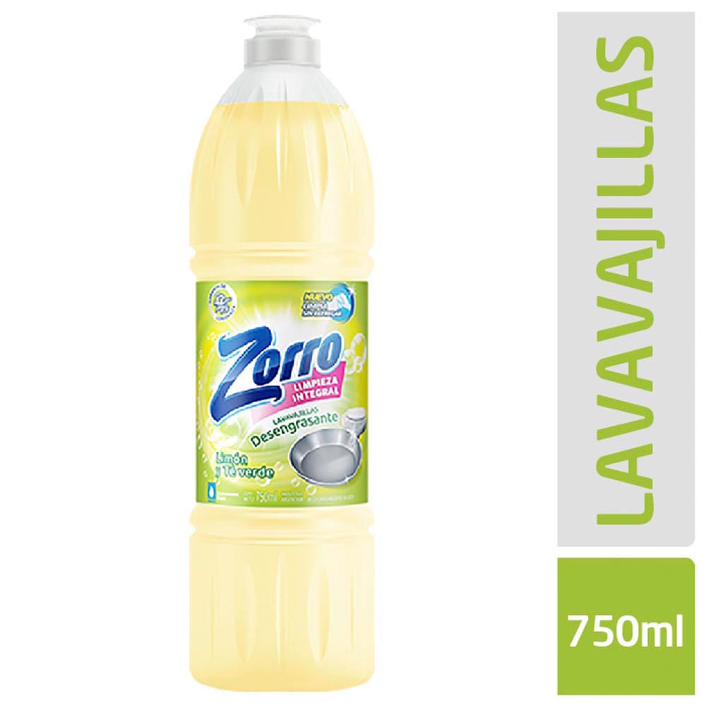 Lavavajilla C/Glicerina Limon y Te Verd Zorro 750 ml