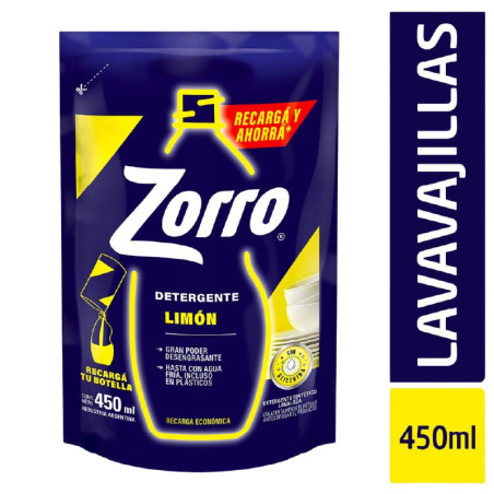 Lavavajilla Ultra Limon C/Glicerina DP Zorro 450 ml