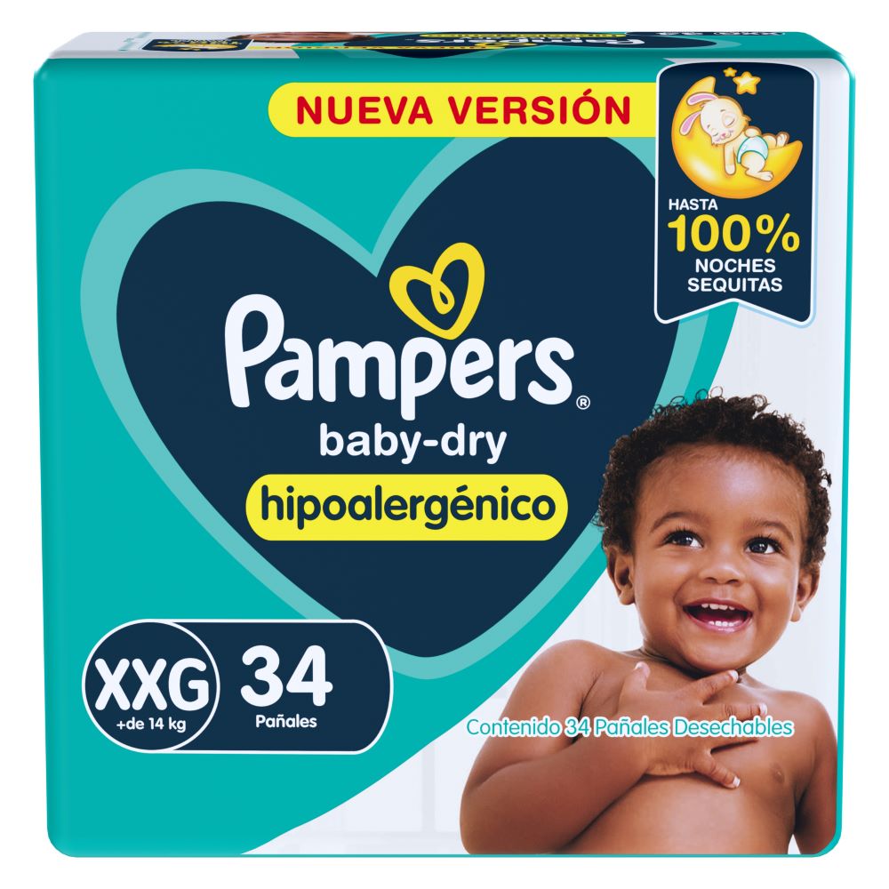 Pañal BabyDry Hipoalergenicos XXG Pampers 34 Un