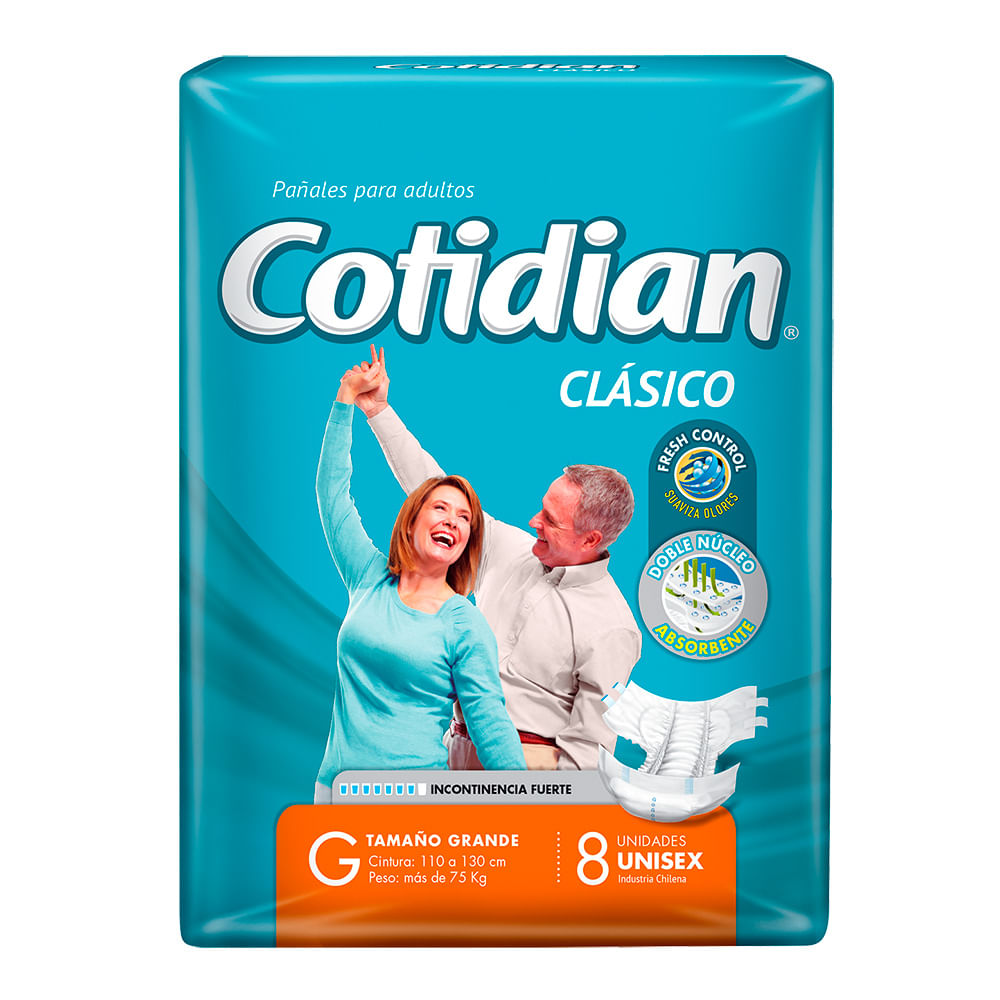 Pañal P/Adulto Clasico Incontinencia Fu Cotidian 8 Un