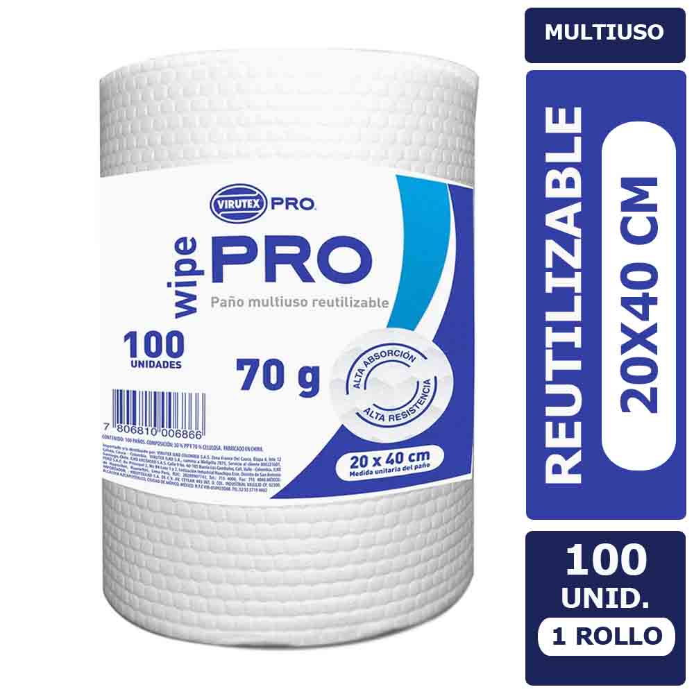 Paño Multiuso Reutilizable Wipe Pro 20x Virutex 100 Un