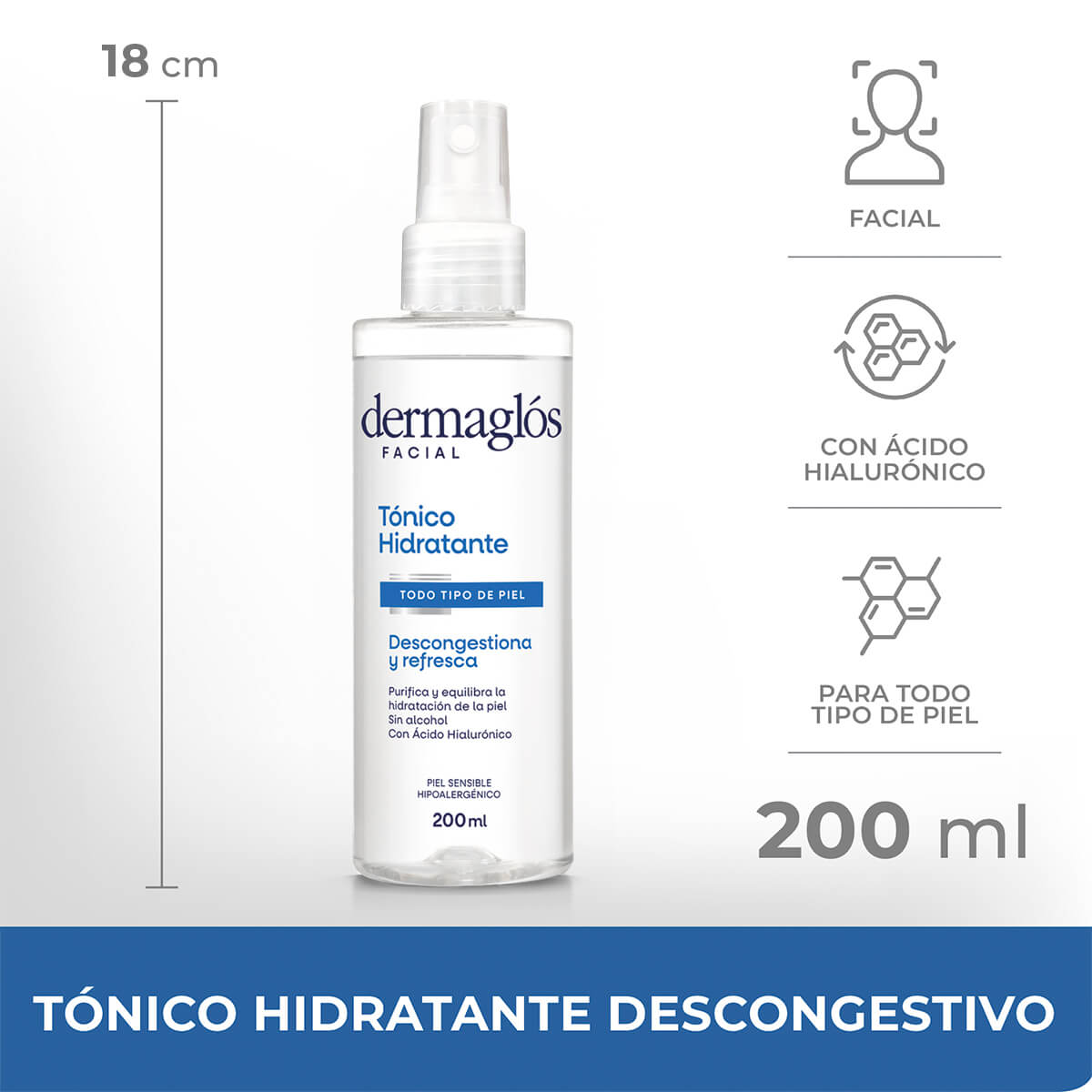 Tonico Hidratante Facial TTdP Spray Dermaglos 200 ml