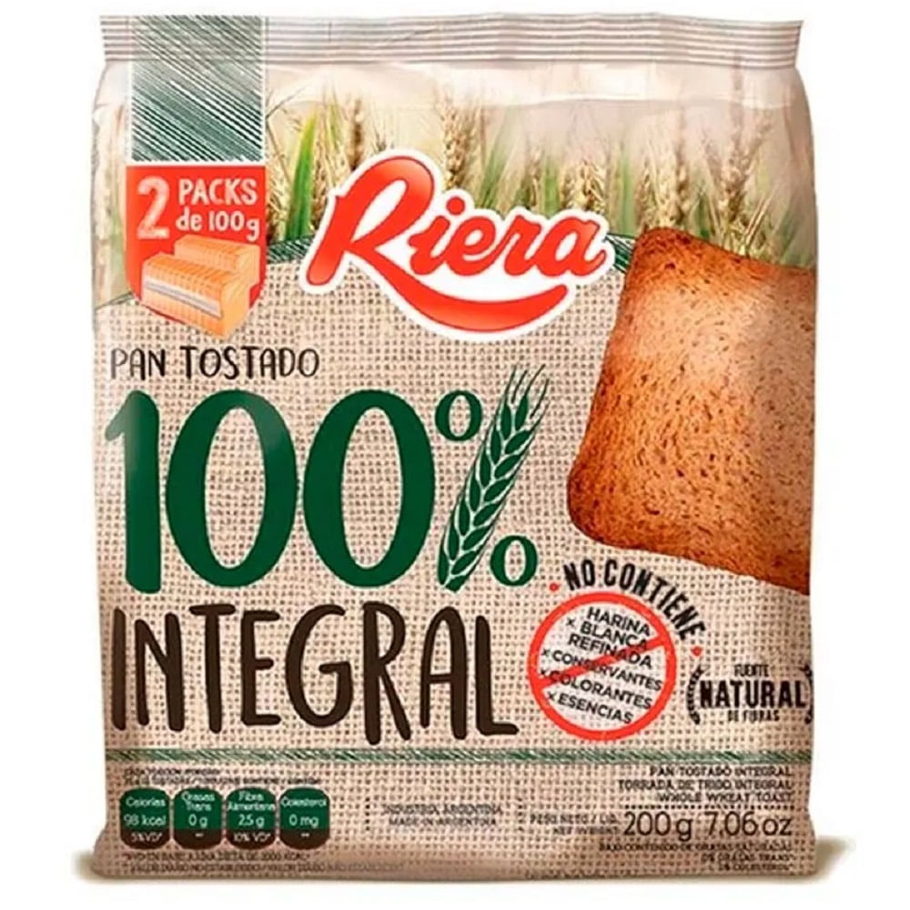 Tostadas 100% Integrales Libres Riera 200 Grs